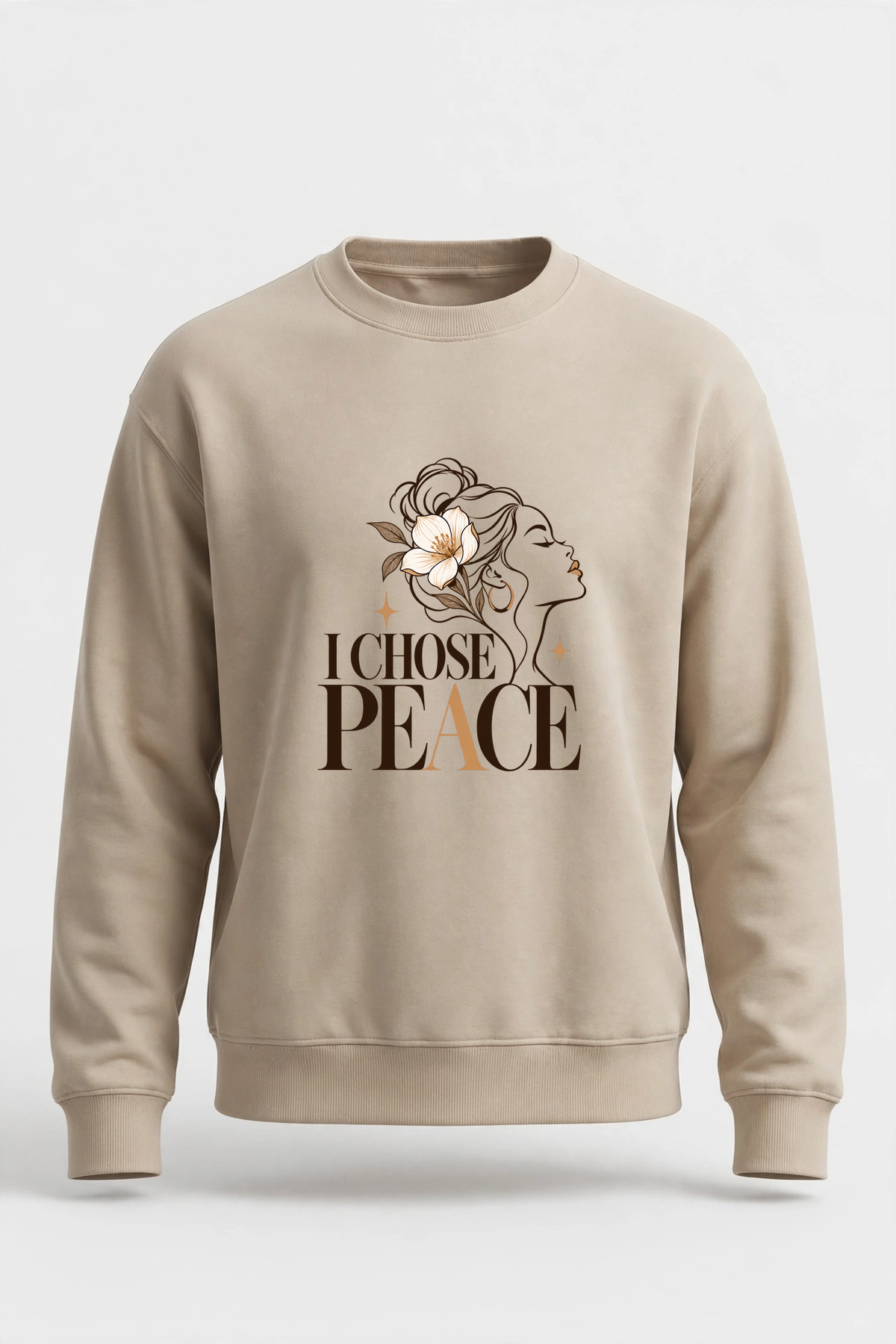 I Chose Peace sweatshirt — SAND crewneck, product front view