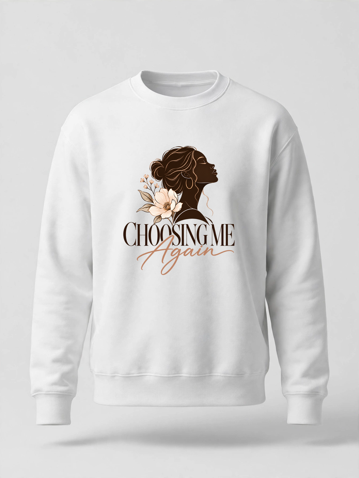 Choosing Me Again sweatshirt — WHITE crewneck, product front view
