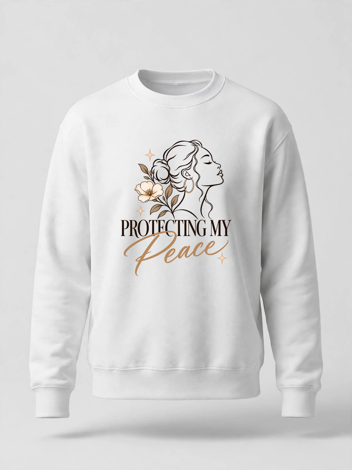 Protecting My Peace sweatshirt — WHITE crewneck, product front view