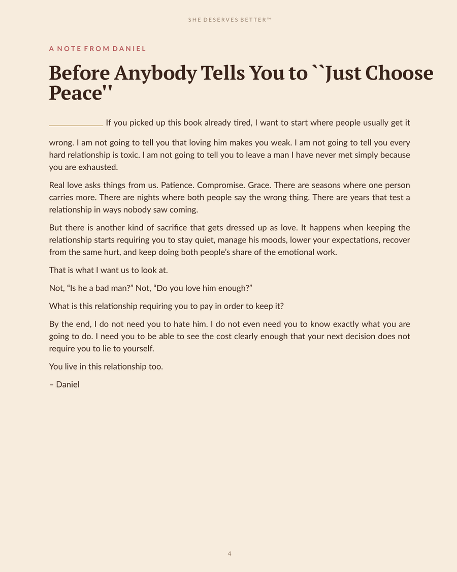 When Loving Him Starts Costing You Your Peace preview - A Note From Daniel