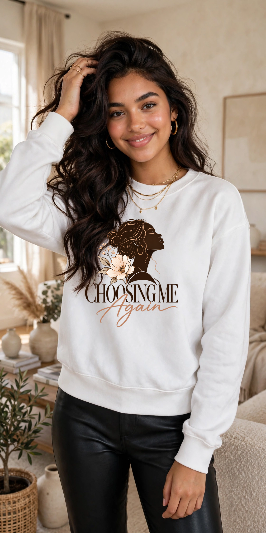 Choosing Me Again sweatshirt — WHITE crewneck, lifestyle alternate view