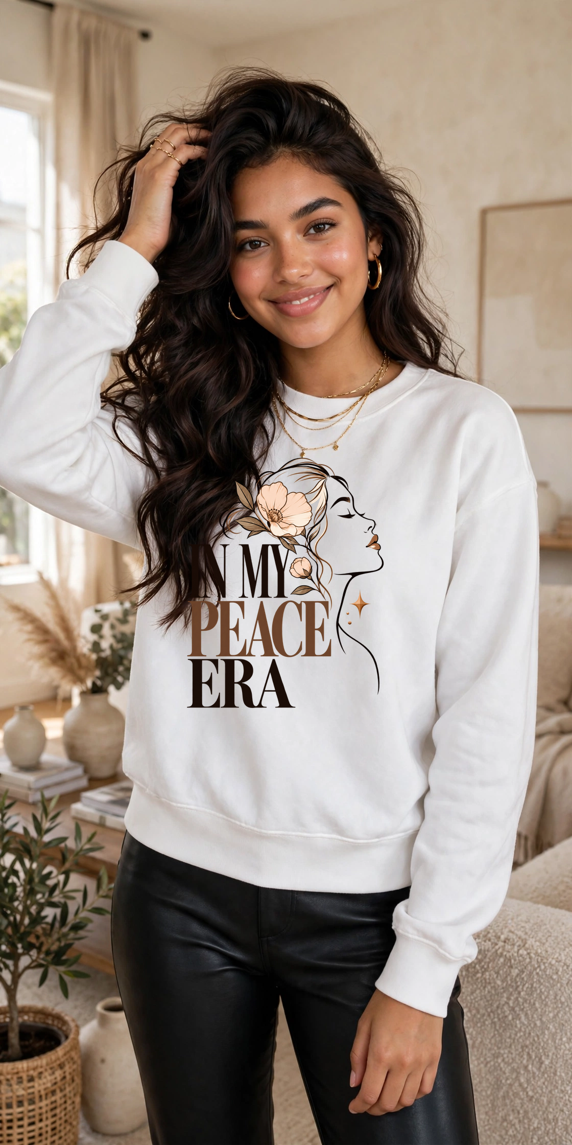 In My Peace Era sweatshirt — WHITE crewneck, lifestyle alternate view