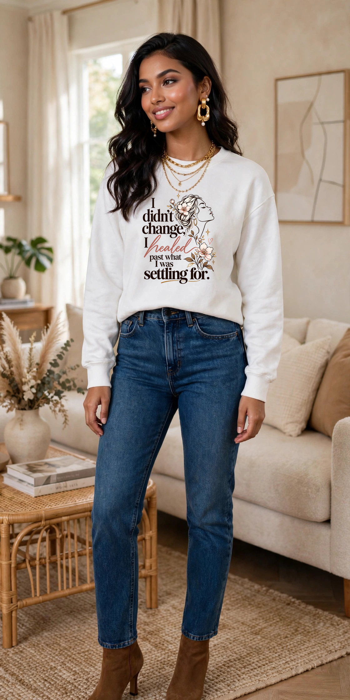 I Didn't Change, I Healed Past What I Was Settling For. sweatshirt — WHITE crewneck, lifestyle alternate view