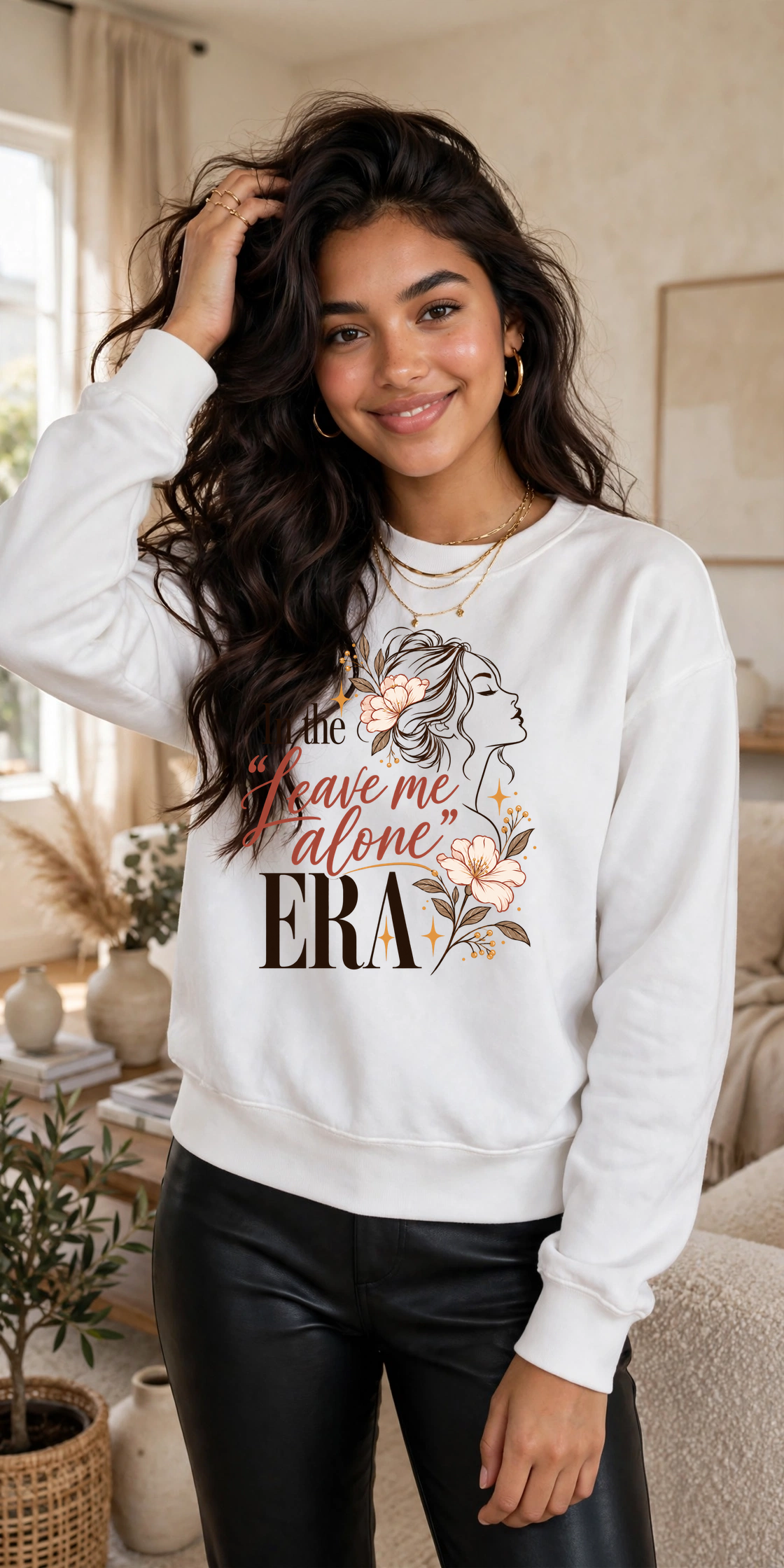 In the Leave Me Alone Era sweatshirt — WHITE crewneck, lifestyle alternate view