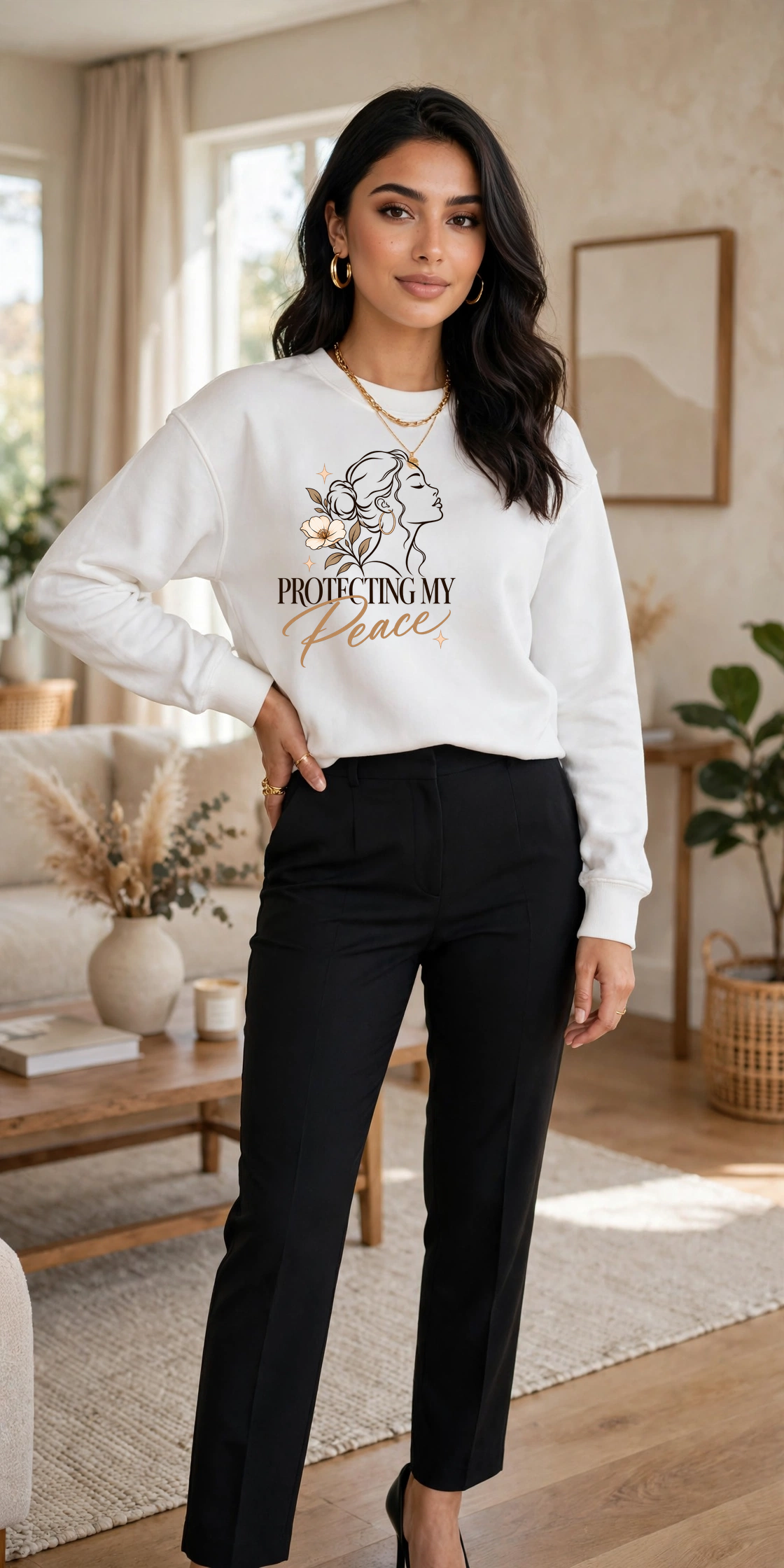 Protecting My Peace sweatshirt — WHITE crewneck, lifestyle alternate view